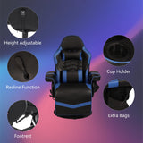 IBXFO Massage Gaming Chair for Adults, Heavy Duty Reclining Office Chair with Footrest, Adjustable Backrest and Cup Holder, Black Blue IBXFO
