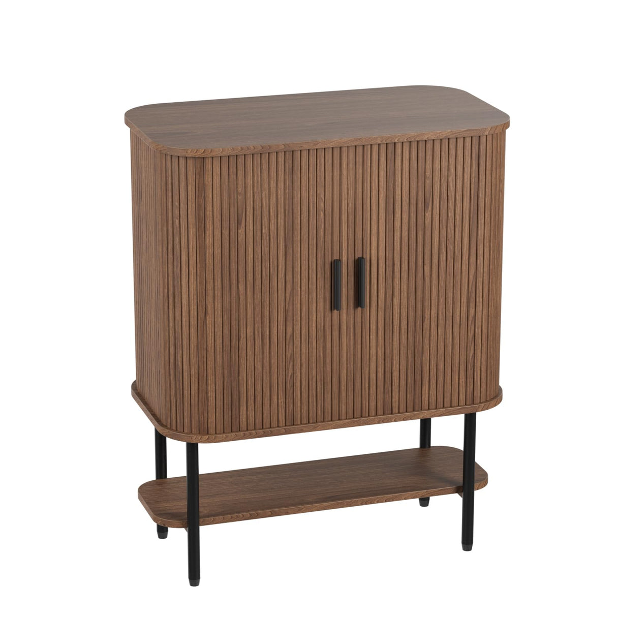 Coffee Bar Cabinet with Storage, Fluted Wine Cabinet with Sliding Doors, Glass Holder and Wine Rack, Buffet Sideboard Cabinet Liquor Cabinet for Kitchen, Dining Room, Living Room, Walnut FiveWillowise