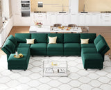 Belffin Modular Sectional Sofa with Ottomans Velvet Reversible Sleeper Sectional Sofa with Chaise Modular Sleeper Sofa Bed with Storage Seat Green Belffin