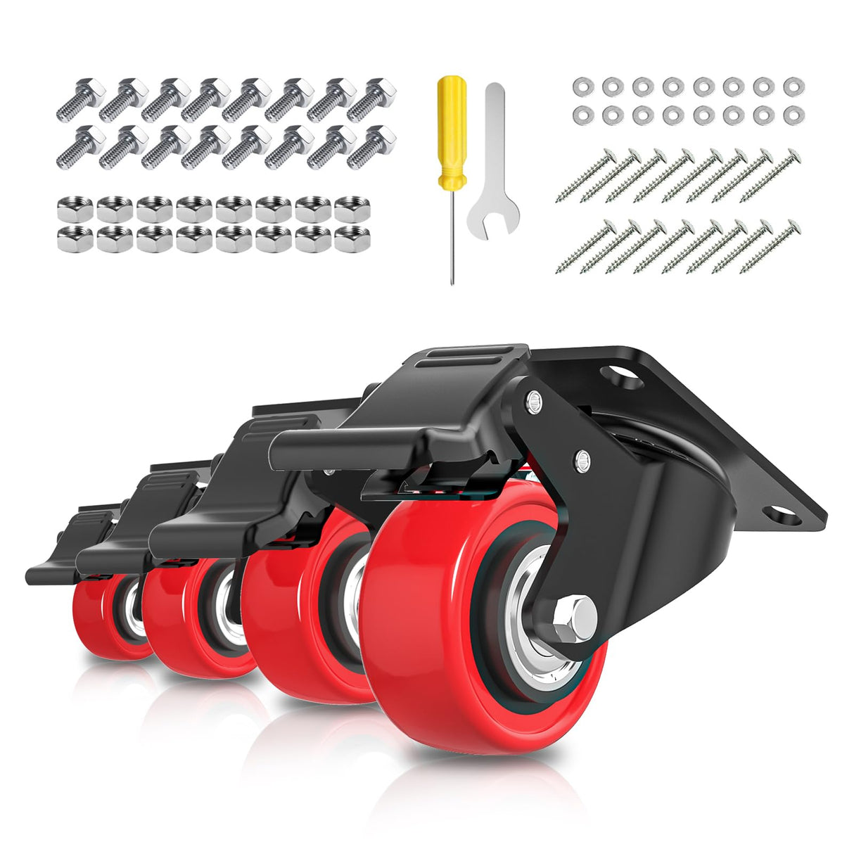 2 Inch Caster Wheels 600lbs Heavy Duty, Casters Set of 4 with Brake,Locking Industrial Swivel Top Plate Casters Wheels for Furniture and Workbench Cart(Two Hardware Kits Include) Chaxtr