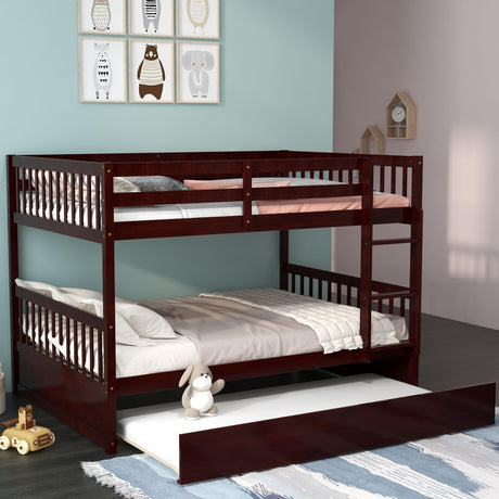 KOMFOTT Solid Wood Full Over Full Bunk Bed with Trundle and Ladder – Space-Saving Design for Teens and Adults KOMFOTT