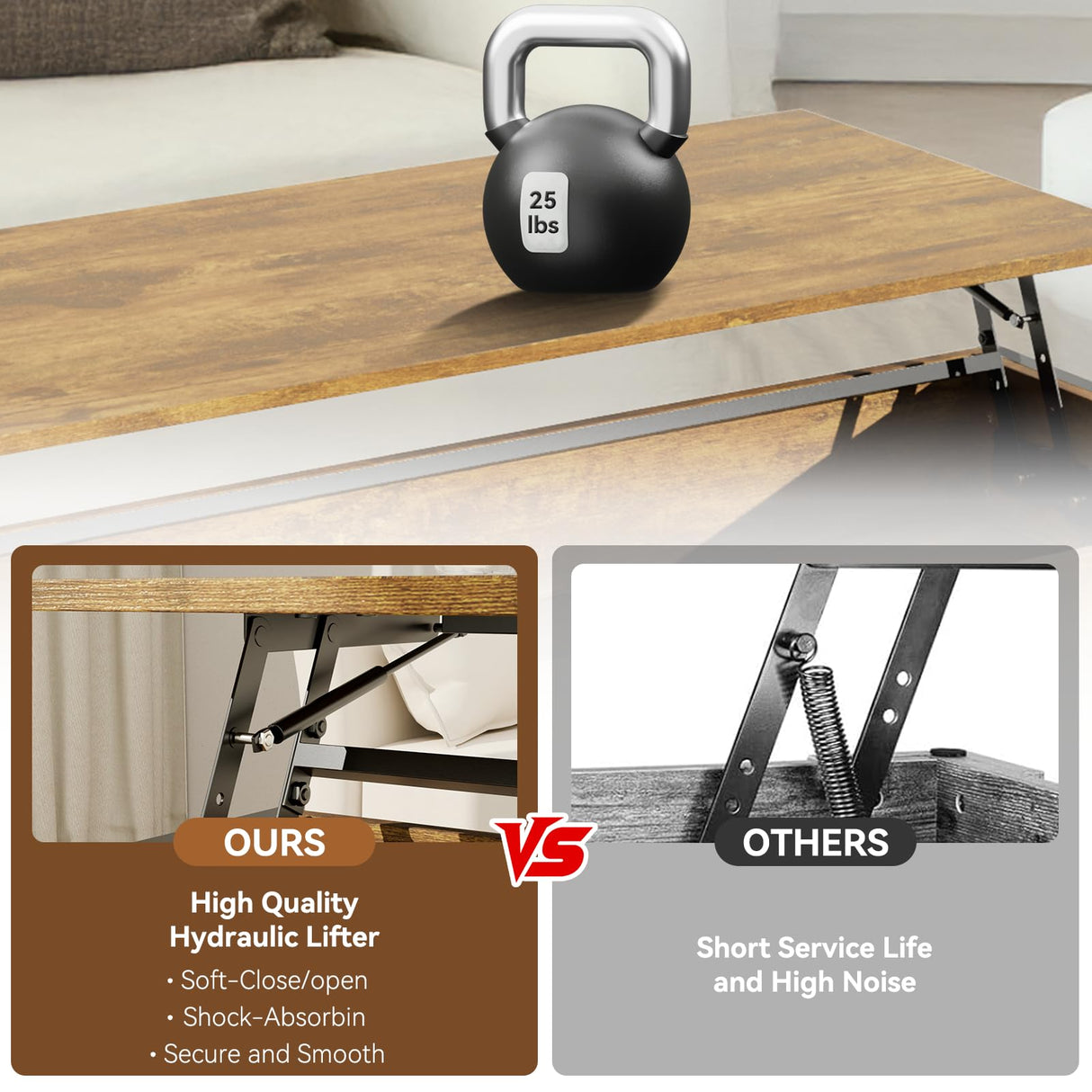 Coffee Tables for Living Room, 47.2 inches Lift Top Coffee Table with Storage, Farmhouse Modern Rustic Brown Living Room Tables EDWINENE