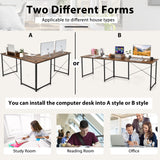 Tangkula L-Shaped Computer Desk, 95 Inch Reversible Corner Desk with Monitor Stand & 3 Cable Holes, 2-Person Long Study Writing Desk, Large Home Office Gaming Writing Workstation (Rustic Brown) Tangkula