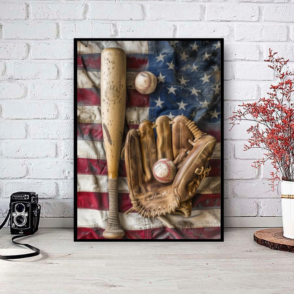 KTHOFCY 5D DIY Diamond Painting Kits for Adults Beginner, American Flag Baseball Full Drill Embroidery Cross Stitch Crystal Rhinestone Paintings Pictures Arts Wall Decor 30x40cm/12x16inch KTHOFCY