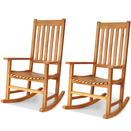 Tangkula Acacia Wood Porch Rocking Chair Set, Wooden Rocking Chair Rocker with High Back & Armrest for Indoor Outdoor Use, Patio Rocker for Garden Lawn Balcony Backyard Poolside (2, Teak) Tangkula