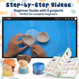 HEJIN Air Dry Clay Kit for Adults, 3.3Lbs Pottery Craft Kit for Beginners, Sculpting Tools Set & Step-by-Step Guide, 12 Paints, Paintbrush, Varnish, Sponge - Crafts for Adults for Birthdays Gift HEJIN