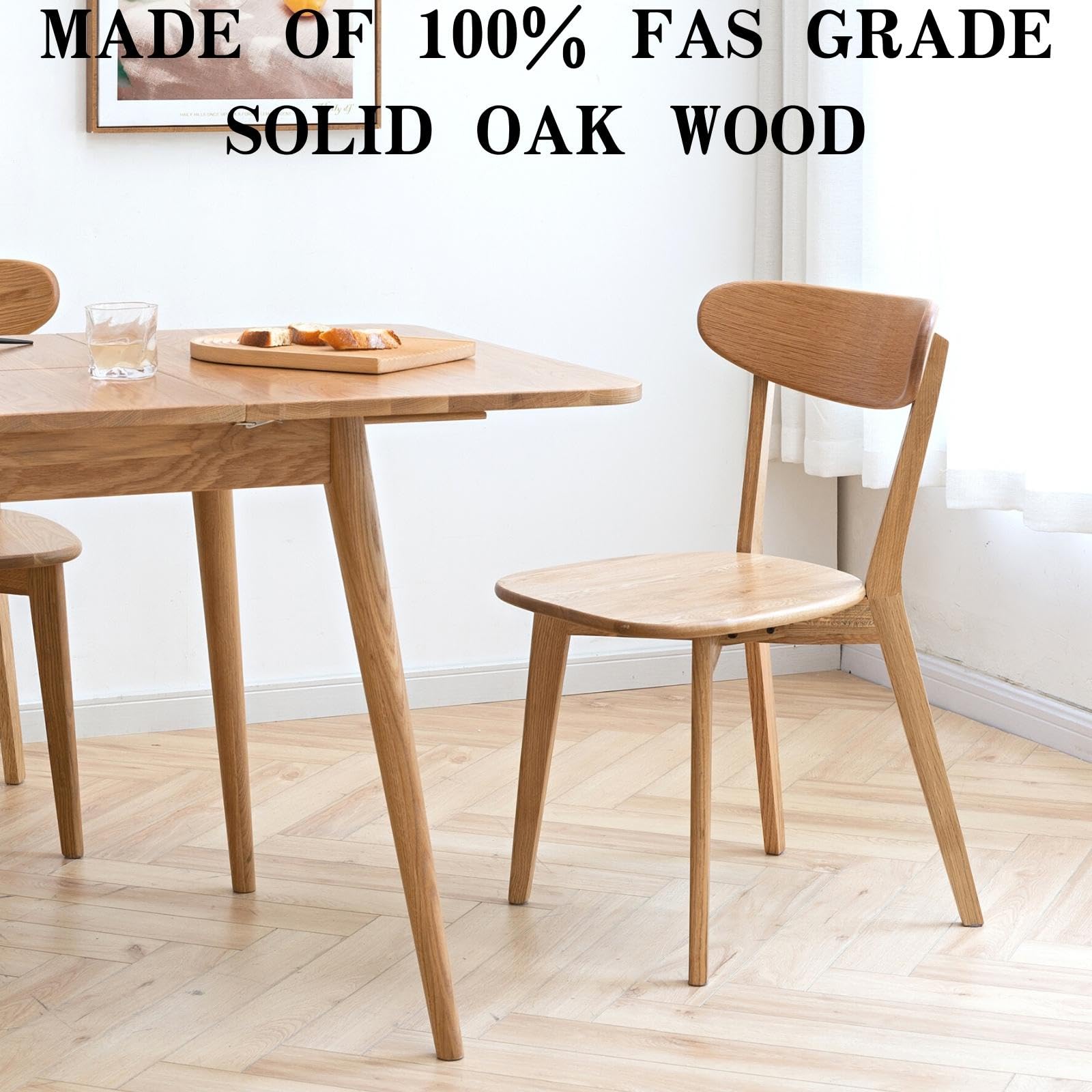 Grewood 100% Solid Oak Wood Dining Chairs Set of 2, Mid Century Modern with Wide Rounded Backrest, Chairs for Dining Room, Kitchen Chairs, Original Wood Color - WoodArtSupply