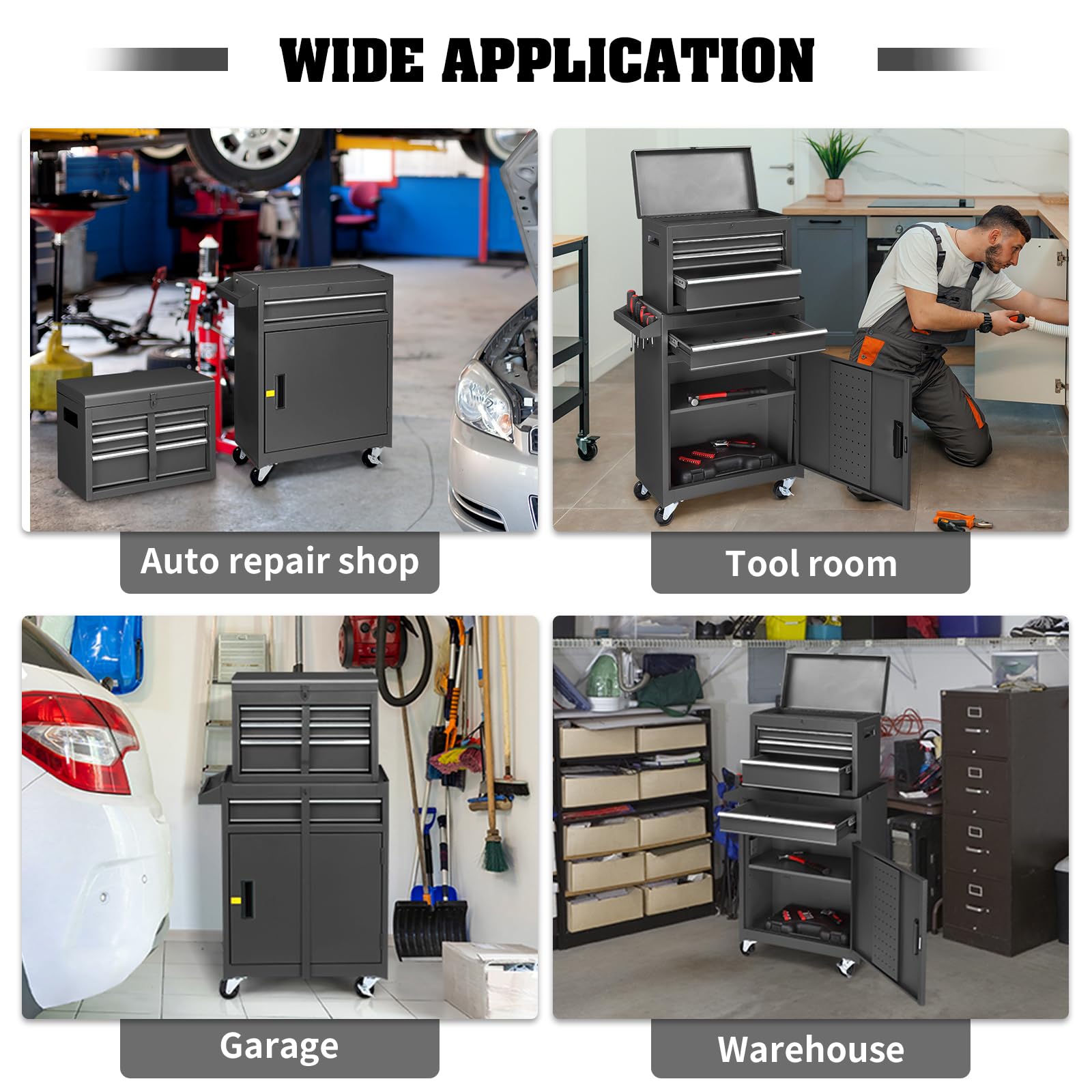 Winado 4-Drawer Rolling Tool Chest with Wheels & Lock, Tool Box with Large Storage Cabinet and Adjustable Shelf, Removable Portable Top Box for Garage, Warehouse, Factory - WoodArtSupply