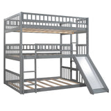 Harper & Bright Designs Triple Bunk Beds with Slide ，Wooden Bunk beds Full Over Full Over Full ，Floor Triple Bunk Bed with Ladder & Guardrails for Kids/Teens/Adults,Can be Convertible to 3 Beds,Grey Harper & Bright Designs
