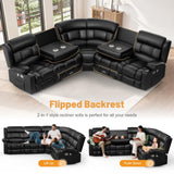 Dresegmt Recliner Sectional Sofa, 5 Seat L-Shaped Manual Reclining with Flip Middle Backrest Design, Large Storage Drawer, USB Ports, Recliner Sofa Couch for Home Theater Seating (Black) Dresegmt