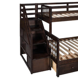 Espresso L Shaped Triple Bunk Bed with Stairs & Storage for Kids, Teens, and Adults - Twin Over Full Design Harper & Bright Designs