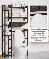 Homde Over The Toilet Storage with Basket and Drawer, Bamboo Bathroom Organizer with Adjustable Shelf & Waterproof Feet Pad, Space Saver Rack for Restroom, Laundry, Brown Homde