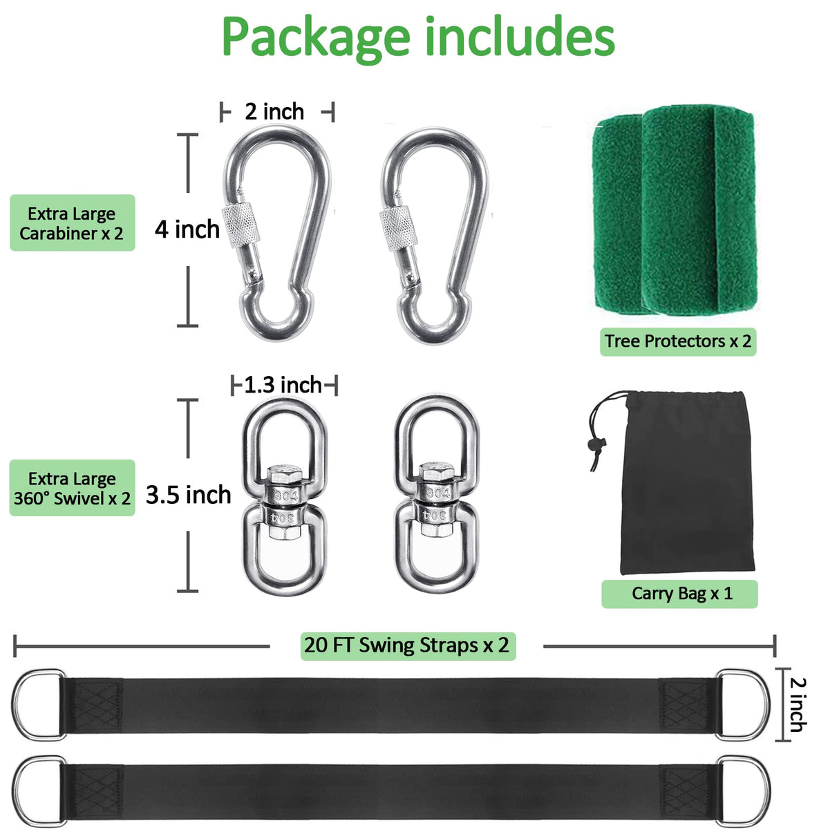 Werfeito Extra Long Tree Swing Straps, 3FT/8FT/10FT/20FT/30FT Tree Swing Hanging Straps Kit Holds 5000 lbs with Tree Protector, Heavy Duty Carabiner and Swivel Perfect for Swings & Hammocks (20 FT) Werfeito