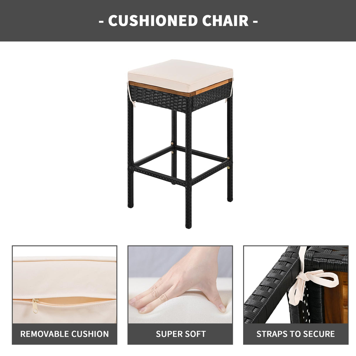 5-Piece VilroCaz Outdoor Acacia Wood & Wicker Counter Height Dining Set with Cushioned Stools VilroCaz