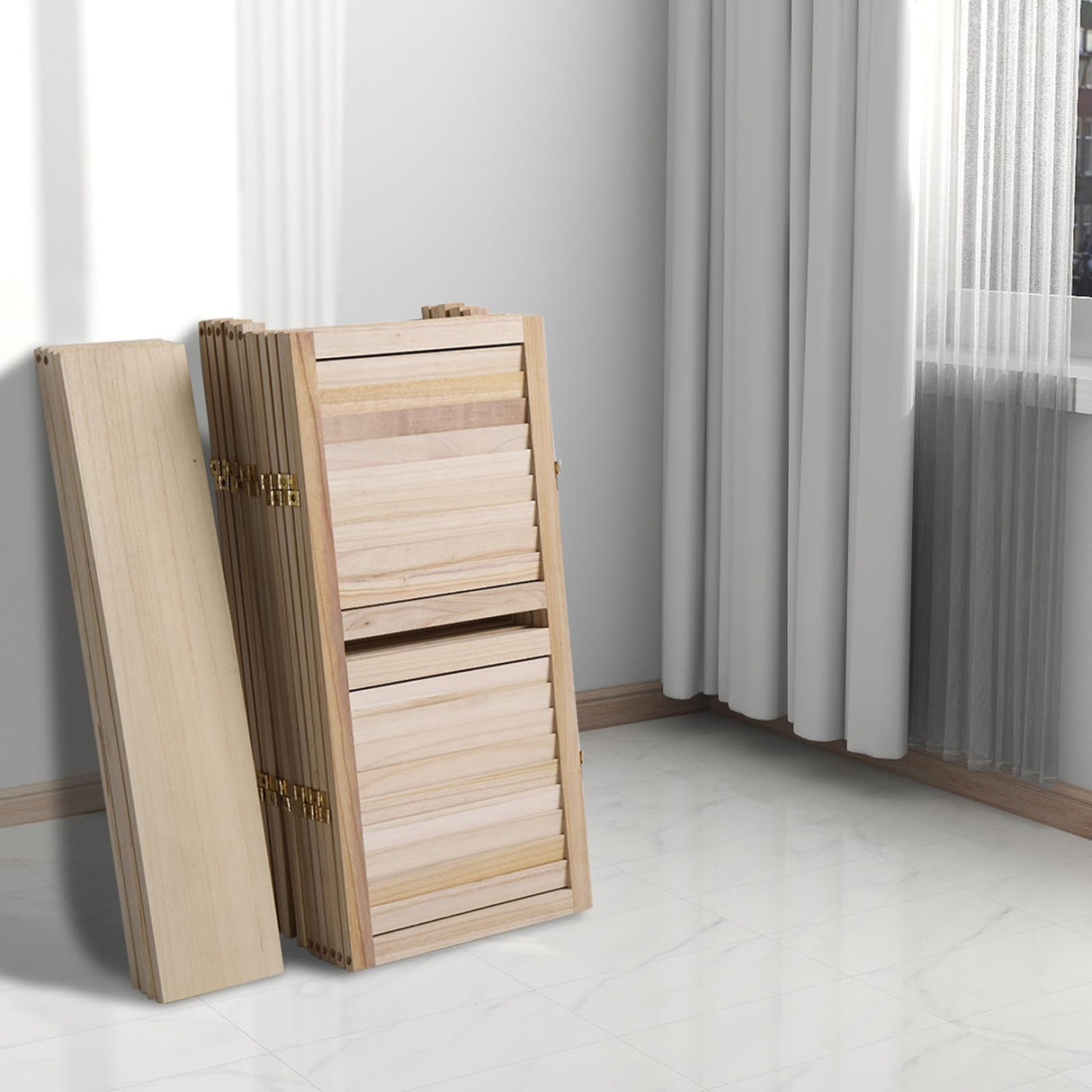 Bonnlo 6 Panels Wood Room Divider with Shelves, 6 FT Height Folding Privacy Screens, Indoor Freestanding Room Partition Wall Divider, Hinged Space Separator (Natural, 6 Panel) Bonnlo