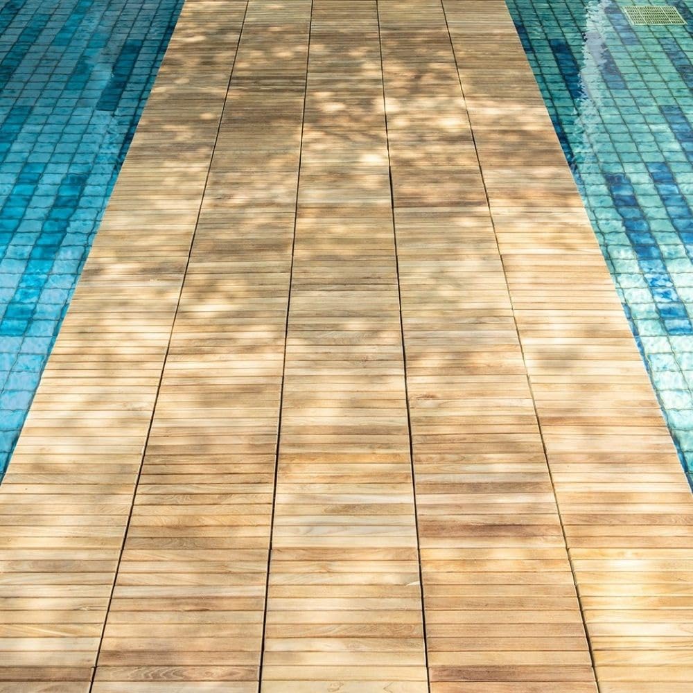 Nordic Style Teak Interlocking Tiles - Wooden Floor Tile Set for Indoor and Outdoor Use - Perfect for Sauna, Patio, Deck, Spa Floors - 10 Square Feet (12" x 12" - 9 Slat Design, Natural Finish)