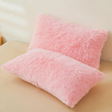 ERLOXO Fluffy Pink Faux Fur Comforter Cover Set，Fluffy Fuzzy Plush Pink Bedding 3Pcs (1 Faux Fur Duvet Cover +2 Fuzzy Pillowcases) Pink Fluffy Bed Set (Pink, Queen) ERLOXO