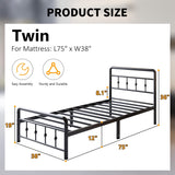 Lutown-Teen 12 Inch Twin Bed Frames with Victorian Vintage Headboard and Footboard, No Box Spring Needed, Heavy Duty Metal Mattress Foundation, Noise Free, Easy Assembly, Black Lutown-Teen