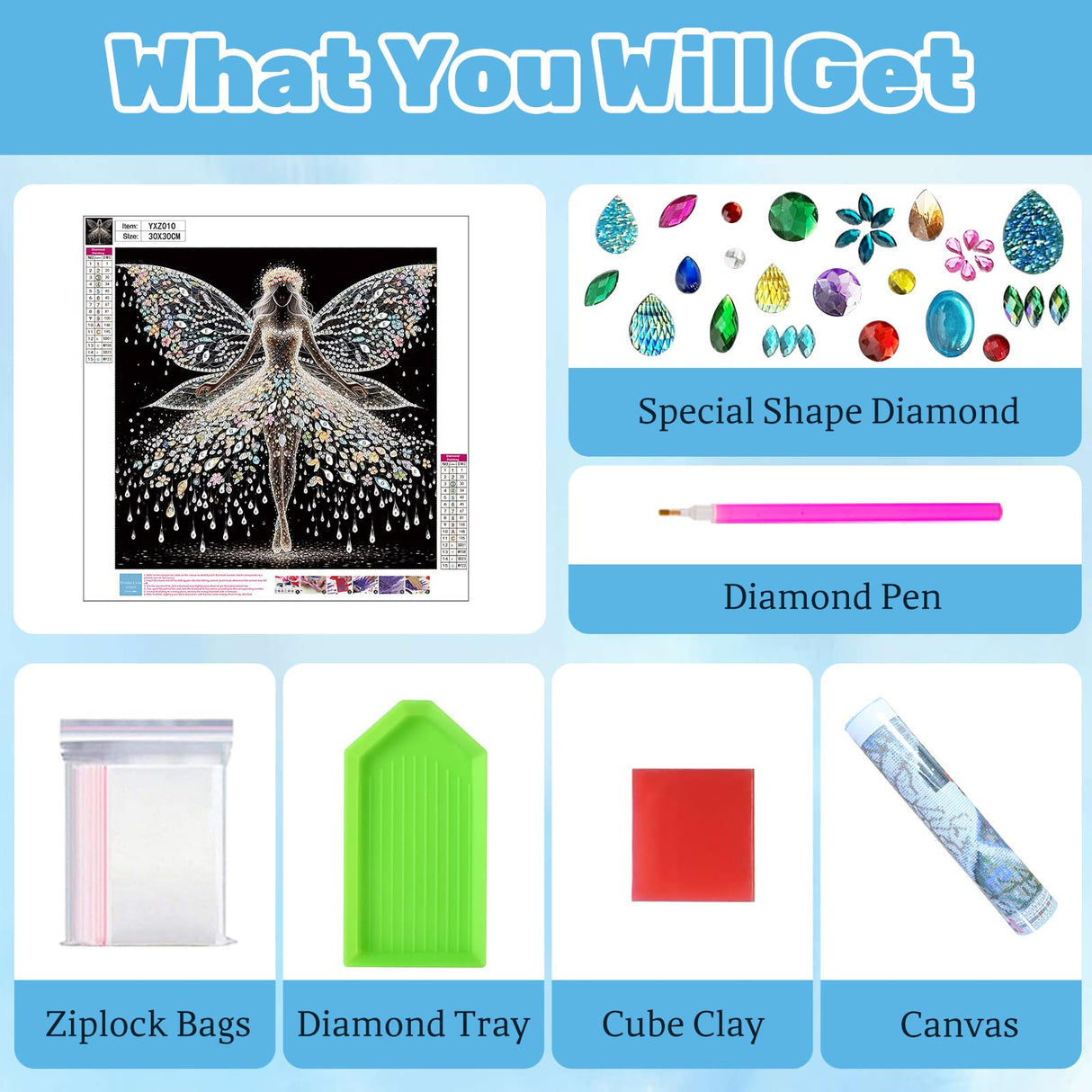 Ceiomez Fairy Diamond Painting Kit for Adults, Butterfly Fairy Diamond Art Kits, DIY Special Shape Crystal Rhinestones Diamonds Gem Art Kits for Adults for Home Decoration Gifts 12x12inch Ceiomez