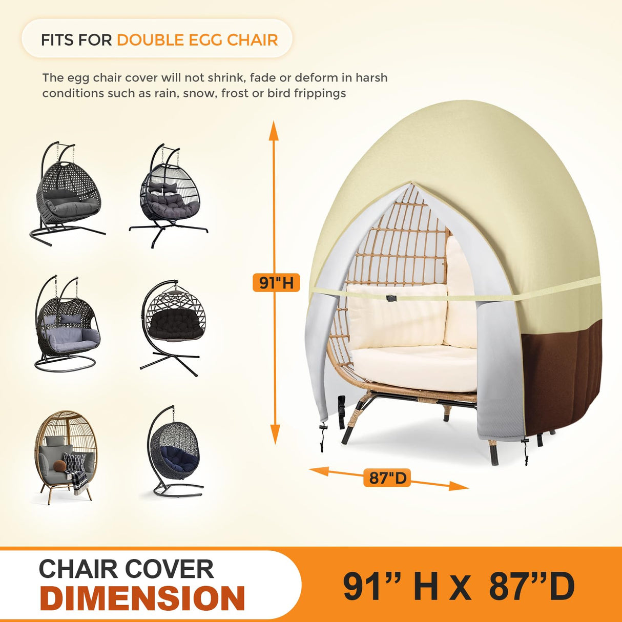 Outdoor Patio Hanging Egg Chair Cover Double Waterproof Oxford Outdoor Pod Swing Loveseat 91 X 87 Inches Bicherub