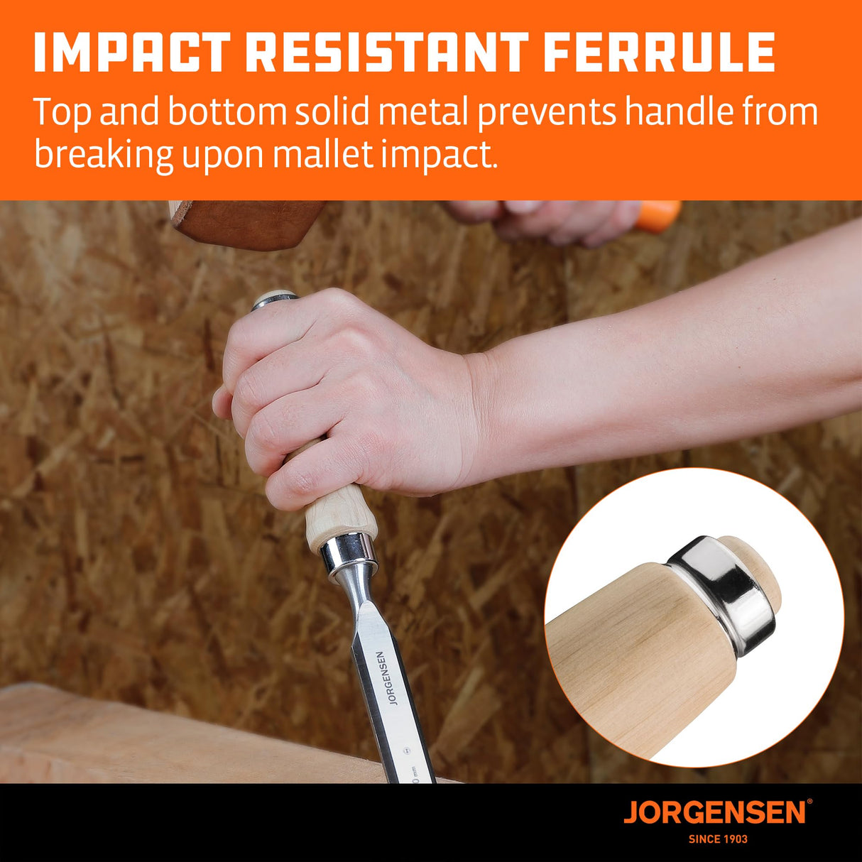 Jorgensen 4-Piece Wood Chisel Set, Chromium Alloy Steel Beveled Edge Wood Chisels, Wood Chisels for Woodworking, Ergonomic Hardwood Handle with Metal Ferrule, 1/4", 1/2", 3/4", 1" Jorgensen