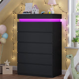 HAUOMS Tall 5 Drawer Dresser with LED Light, Black Modern Chest of Drawers for Bedroom,Closet Dressers with Drawers for Living Room, Entryway, Hallway HAUOMS