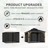 BPS 12' x 12' Gazebo Universal Mosquito Netting Screen Replacement, 4-Panel Screen Walls with Double Zippers for Outdoor Patio, Black (Mosquito Net Only) BPS