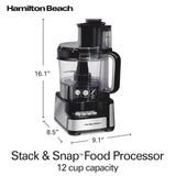 Hamilton Beach Stack & Snap Food Processor and Vegetable Chopper, BPA Free, Stainless Steel Blades, 12 Cup Bowl, 2-Speed 450 Watt Motor, Black (70725A) Hamilton Beach