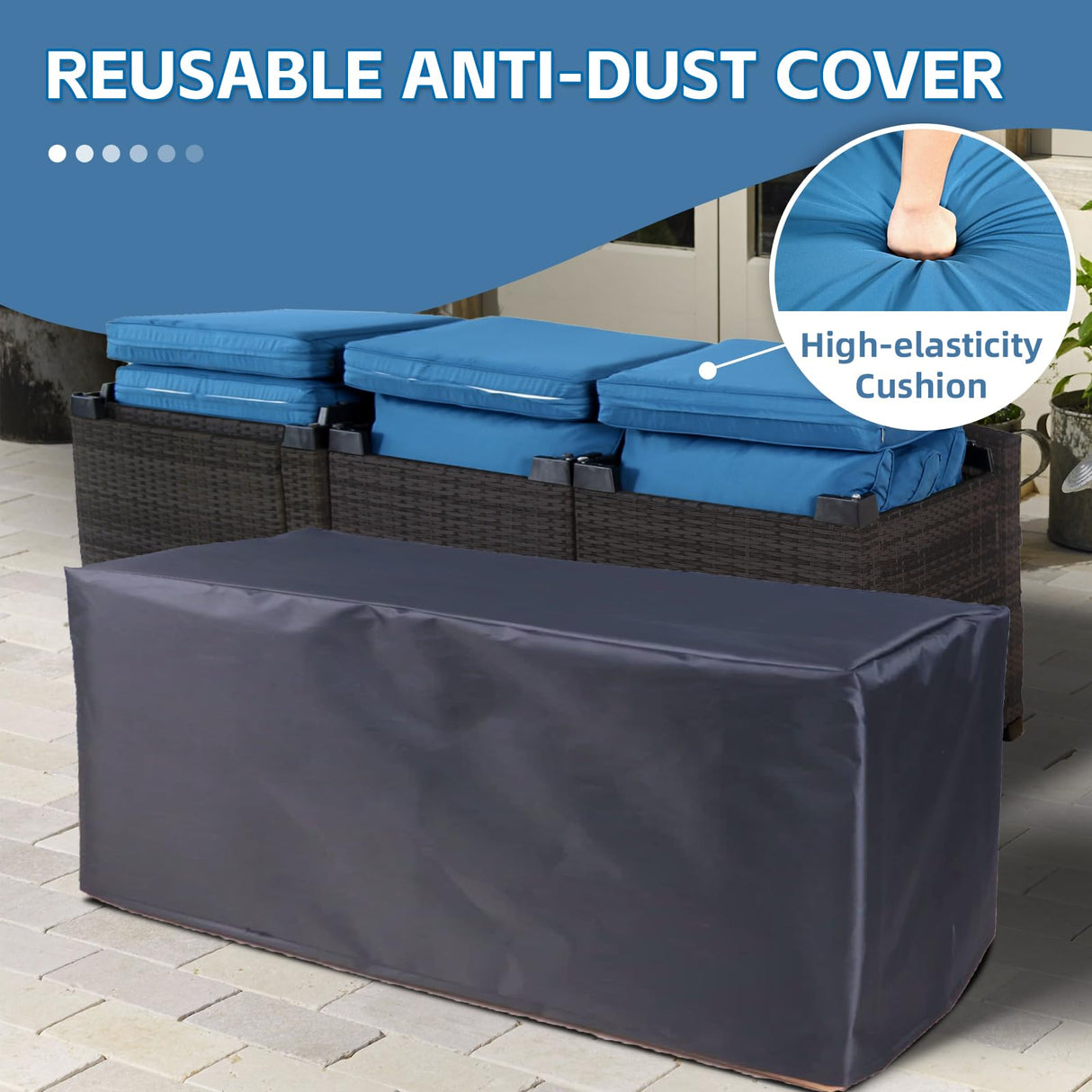 PAIQIAN 7 Piece Patio Furniture Set, Sectional Sofa Set Outdoor Rattan Patio Outdoor Sectional, Rattan Chairs Glass Table Seating Sectional Sofa with Cushions (Brown Blue) PAIQIAN