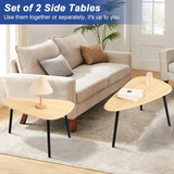 WDSHIYI Wood Nesting CoffeeTable Set of 2 Irregular Accent Table for Living Room Bedroom Industrial Small Stacking Side Tables for Couch,Natural WDSHIYI