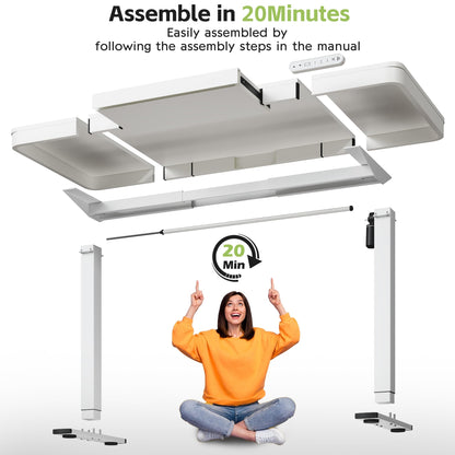 Shahoo Electric Standing Desk with Drawer, 55 x 24 inches with USB Charging Ports, Height Adjustable for Home & Office, White - WoodArtSupply