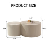 Round Nesting Coffee Table Set of 2, Modern Handcraft Wood Fluted Drum Circle Side Table Small Minimalist Unique Tea End Table for Living Room, No Assembly Required, 27.56" &19.69", Crescent Beige SLEERWAY