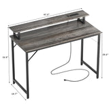 iSunirm 47 inch Computer Desk with Power Outlets, Gaming Desk with LED Lights, Home Office Work Desk with Monitor Shelf, Modern Office Desk Study Writing Table for Small Spaces, Black Oak iSunirm