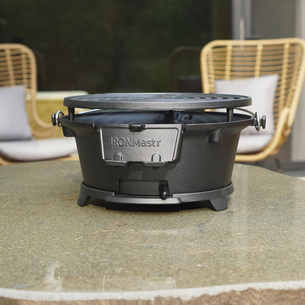 IronMaster Hibachi Grill Outdoor, 100% Cast Iron Grill, Mini Small Portable Charcoal Grill for Outdoor Camping Stove - 2 Heights, Air Control, Coal Door IronMaster