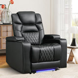 ANJ Power Recliner Chair with USB Port, Electric PU Leather Home Theater Seating for Living Room, Movie Reclining Chairs with Blue Ambient Lighting, Hidden Arm Storage, Cup Holders (Black) ANJ
