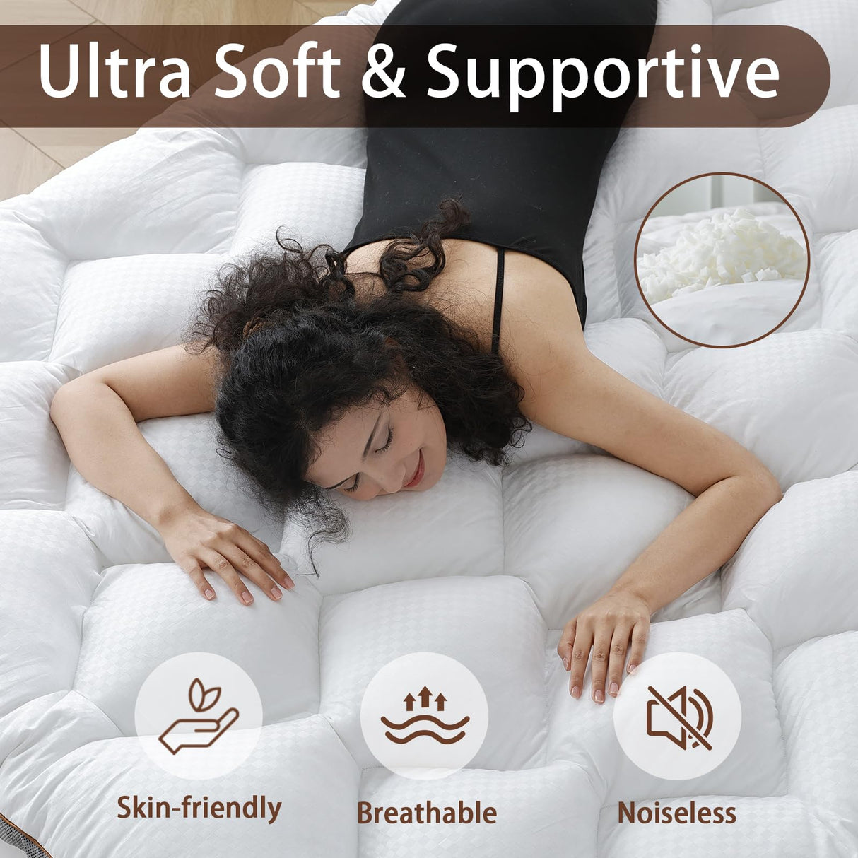 WhatsBedding 3 Inch Memory Foam Mattress Topper Full, Extra Soft Pillow Top Mattress Topper with Breathable Air Mesh Sides, 1700GSM Fluffy Shredded Memory Foam Filled & Thicked Down Alternative-Lined WhatsBedding