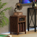 BON AUGURE Record Player Stand with Vinyl Storage, Farmhouse Record Player Cabinet End Table Holds up to 160 Albums, Brown Turntable Stand for Living Room, Bedroom, Office (Rustic Oak) BON AUGURE