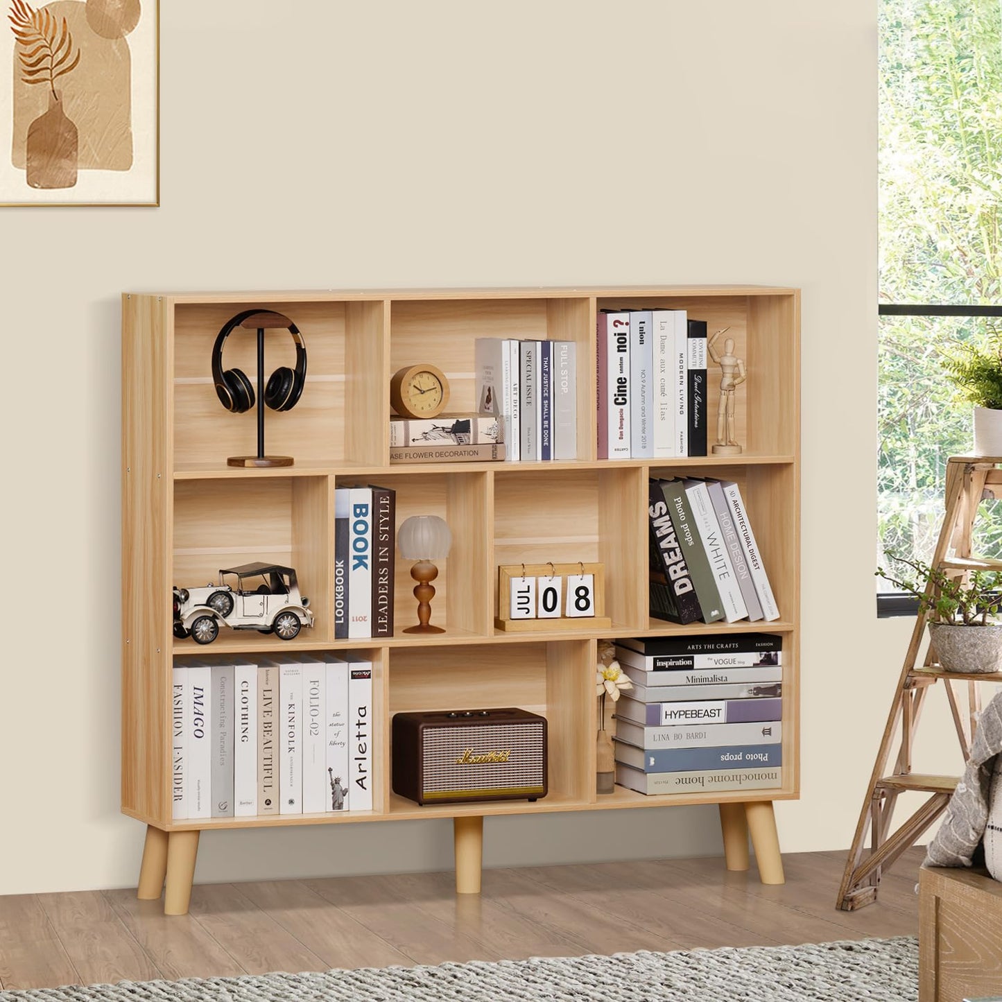 Modern 10 Cube Bookshelf with Legs - Versatile Mid-Century Wood Storage Solution for Bedroom, Living Room, and Office - WoodArtSupply