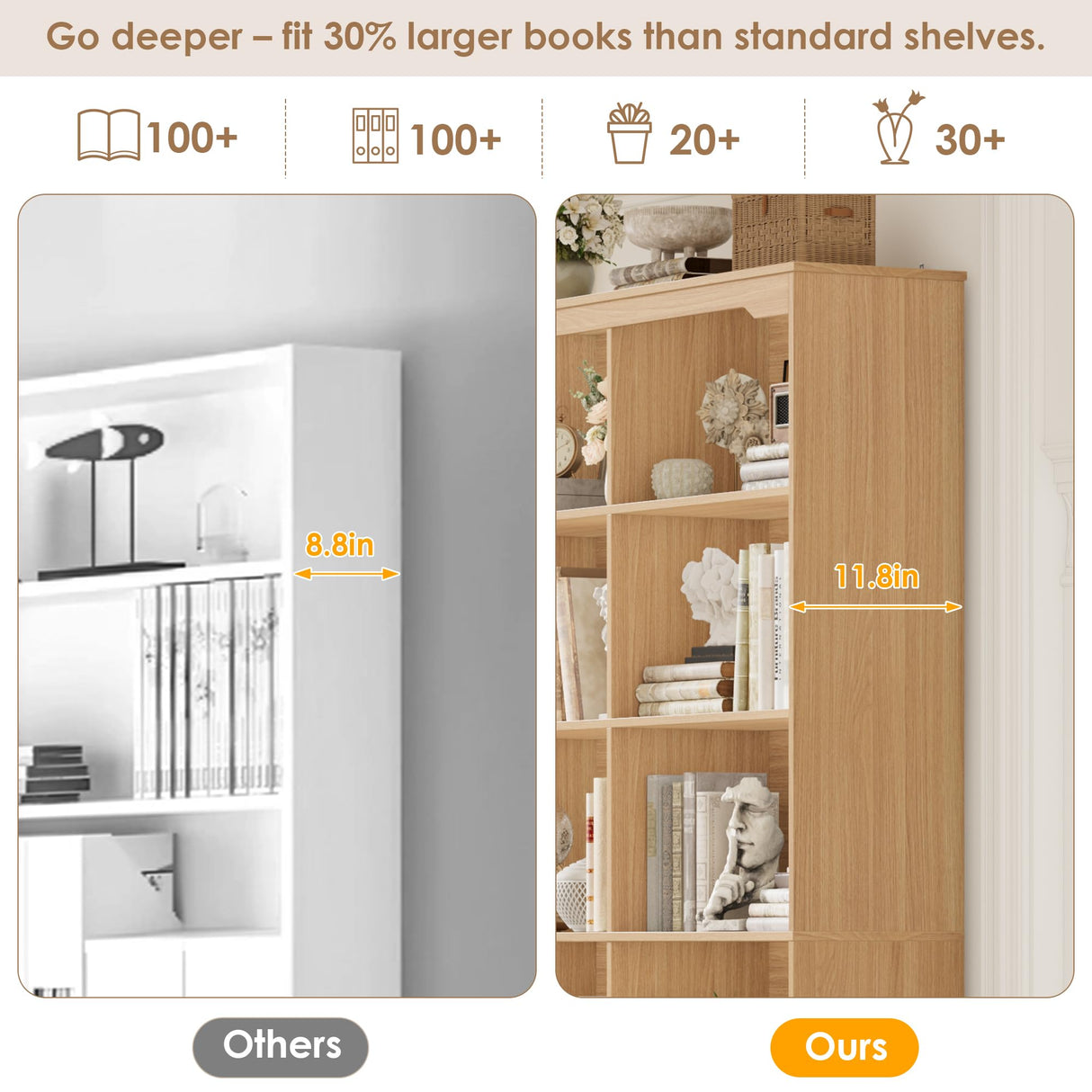 FINETONES 71" Tall Bookshelf with 4 Drawers, 6-Tier Double Wide Bookshelves and Bookcases with Storage, Natural Bookshelf Large Open Bookshelves Standing Book Cabinet for Home Office FINETONES