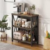 FATORRI Rustic Short 2 Shelf Bookshelf, Industrial Low Wood Bookcase, Farmhouse Small Book Case for Small Space (Walnut Brown) FATORRI