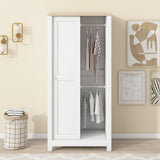 XDOUT Armoire Wardrobe 1 Sliding Door and 2 Drawers, Clothes Cabinet with Hanging Rod, Freestanding Wooden Closets Organization for Bedroom, 31.4″x20.6″x68.3″, White XDOUT