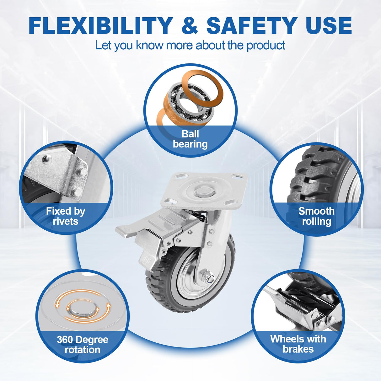 Iglobalbuy 6 Inch Heavy Duty Swivel Caster Wheels 4Pack (2 w/Brakes, 2 No Brakes), 360° Rotation Top Plate, Iron 6 Inch Anti-Skid Wheel Caster Replacement for Cart Furniture Workbench Iglobalbuy