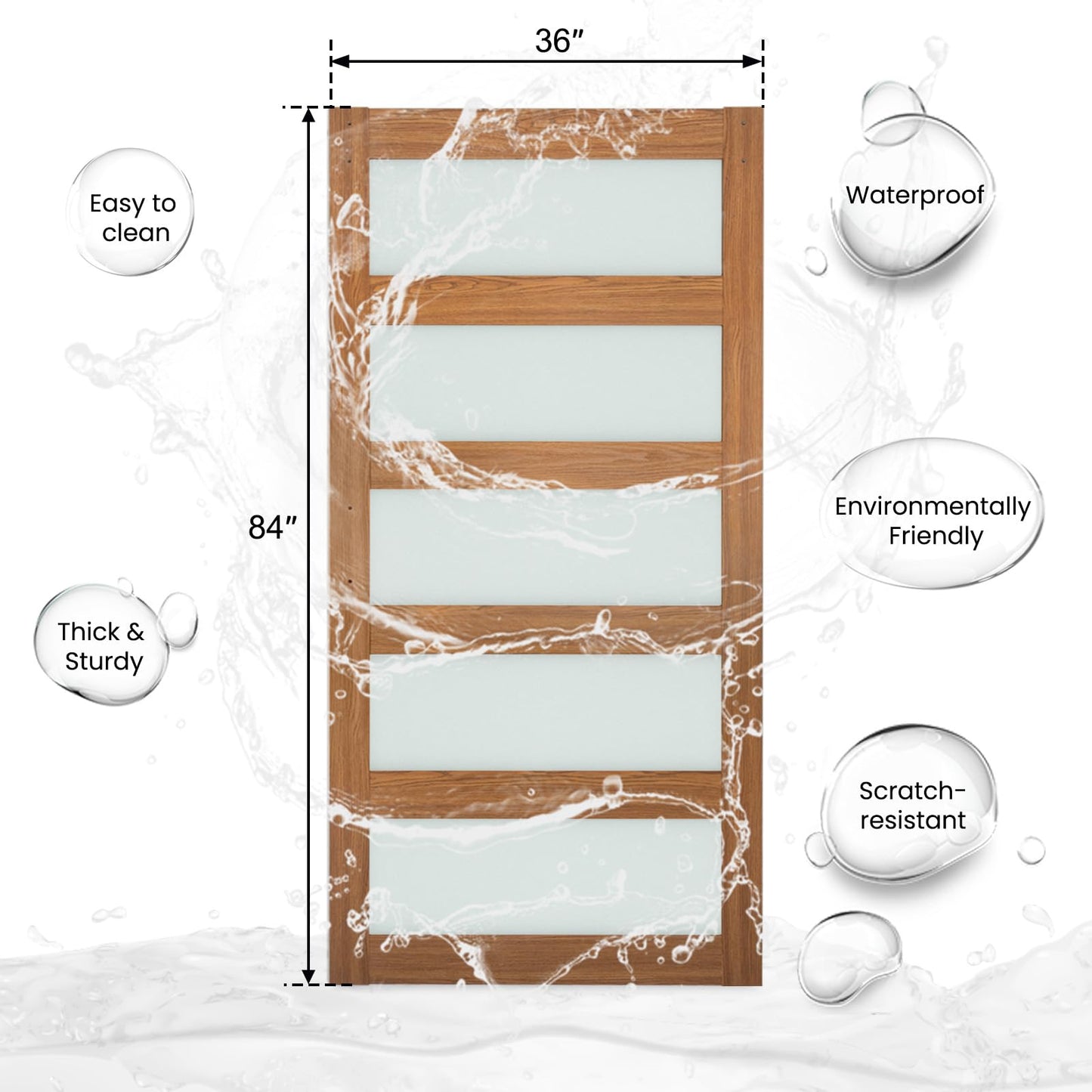 SmartStandard 36 x 84 in Glass Barn Door with 6.6FT Sliding Hardware Kit & Handle, Pre-Drilled Ready to Assemble, Waterproof PVC Coating, Classic Oak, 5-Panel Glass - WoodArtSupply