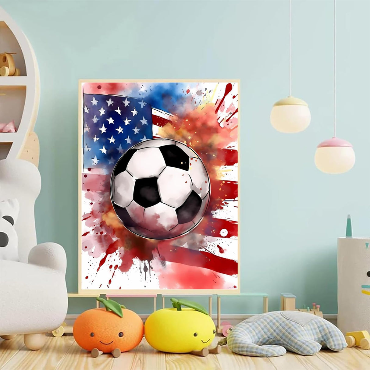JXAVAXDE Soccer American Flag 5D Diamond Painting Kits, Ball Sports Diamond Art Kits for Adults Paint with Diamonds Gem Art, Full Drill Diamond Paintings Arts and Crafts for Home Decor 12x16 inch JXAVAXDE