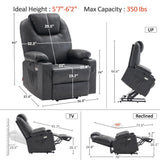 MCombo Dual Motor Large Power Lift Recliner Chair for Elderly, Lay Flat Lift Chair with Heat and Massage, Big Lift Recliner for Tall People, Faux Leather 7815 (Grey, Large) MCombo