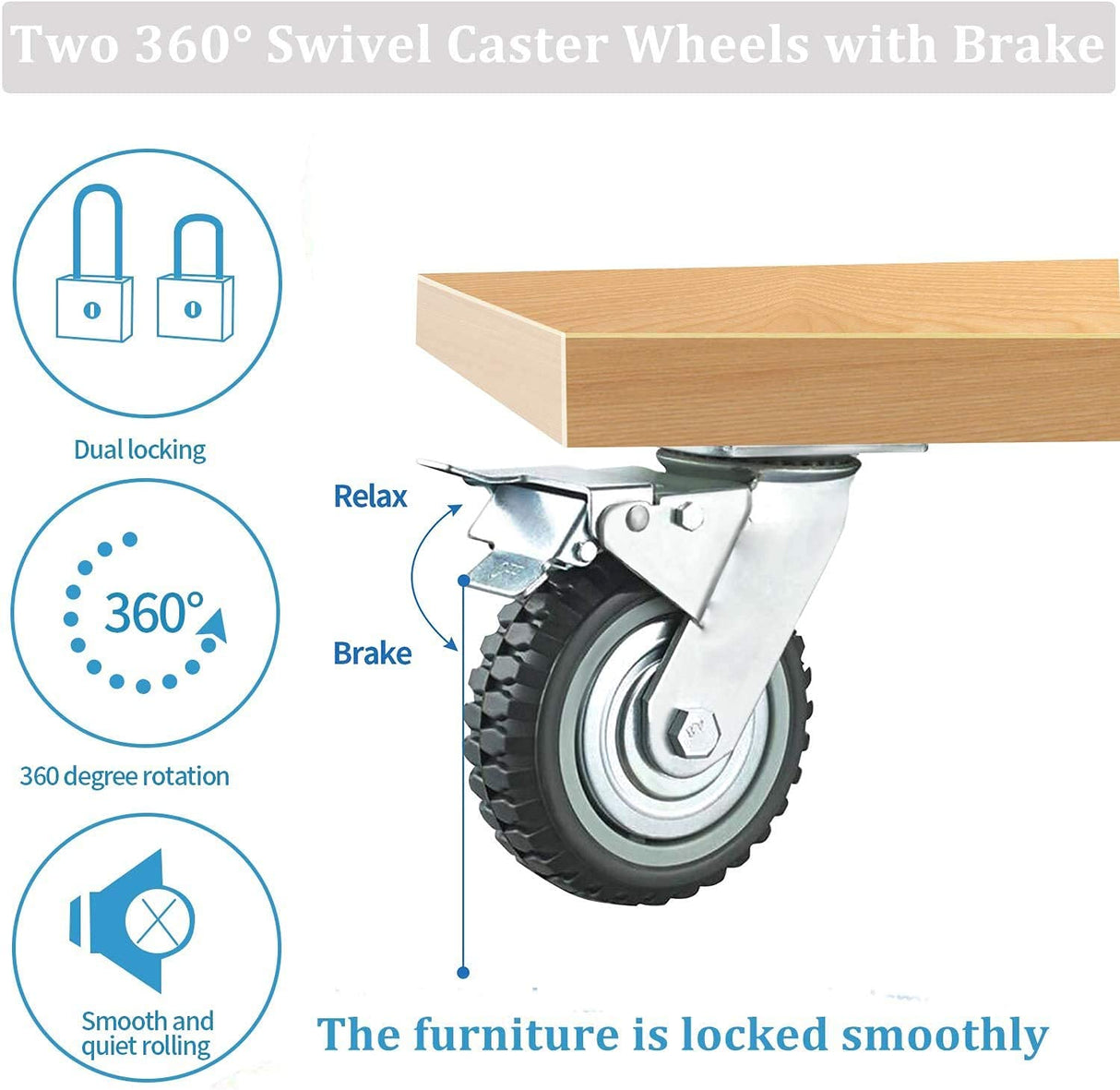 uyoyous Heavy Duty Casters Set of 4, 8 Inch All-Terrain Caster Wheel, Rubber Swivel Casters with Brake, Off Road Caster Wheels for Utility Cart Furniture uyoyous