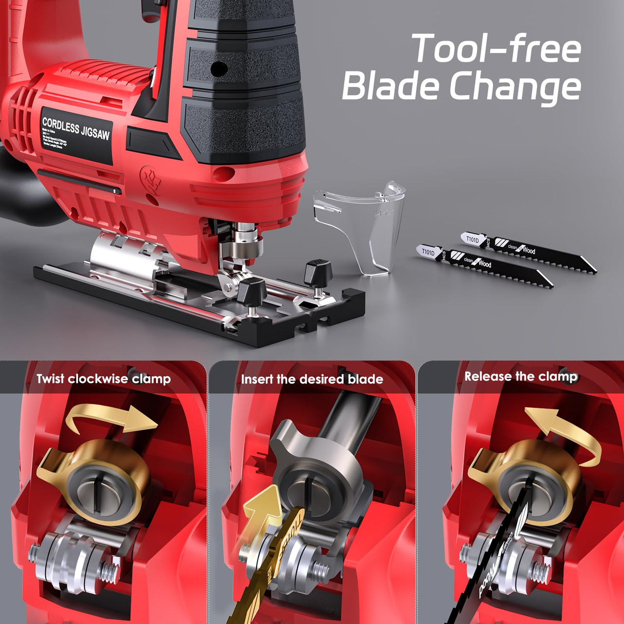 Jig Saw - 20V Cordless Jigsaw with Battery and Charger 2700 SPM Rechargeable Jigsaw with 10pcs Cutting Blades Bevel Angle (±45°) Variable Speed and 4 Orbital Function for Straight/Curve/Circle Cutting Vistreck