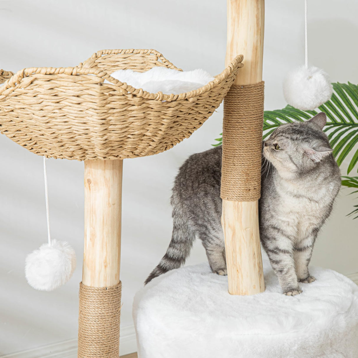 Modern Cat Tree for Indoor Cats Large Adult 46" Tall,Wooden Cat Tower for Large Cats with Scratching Post,Luxury Cat Condo, White. PISARRY