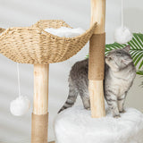 Modern Cat Tree for Indoor Cats Large Adult 46" Tall,Wooden Cat Tower for Large Cats with Scratching Post,Luxury Cat Condo, White. PISARRY