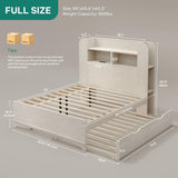 YITAHOME Beds with Trundle, Full Size Bed Frame with Bookcase Daybed Storage Headboard and Charging Station, RGB LED Lights Bed with Wooden Support for Bedroom, No Box Spring Needed, Noise Free, White YITAHOME